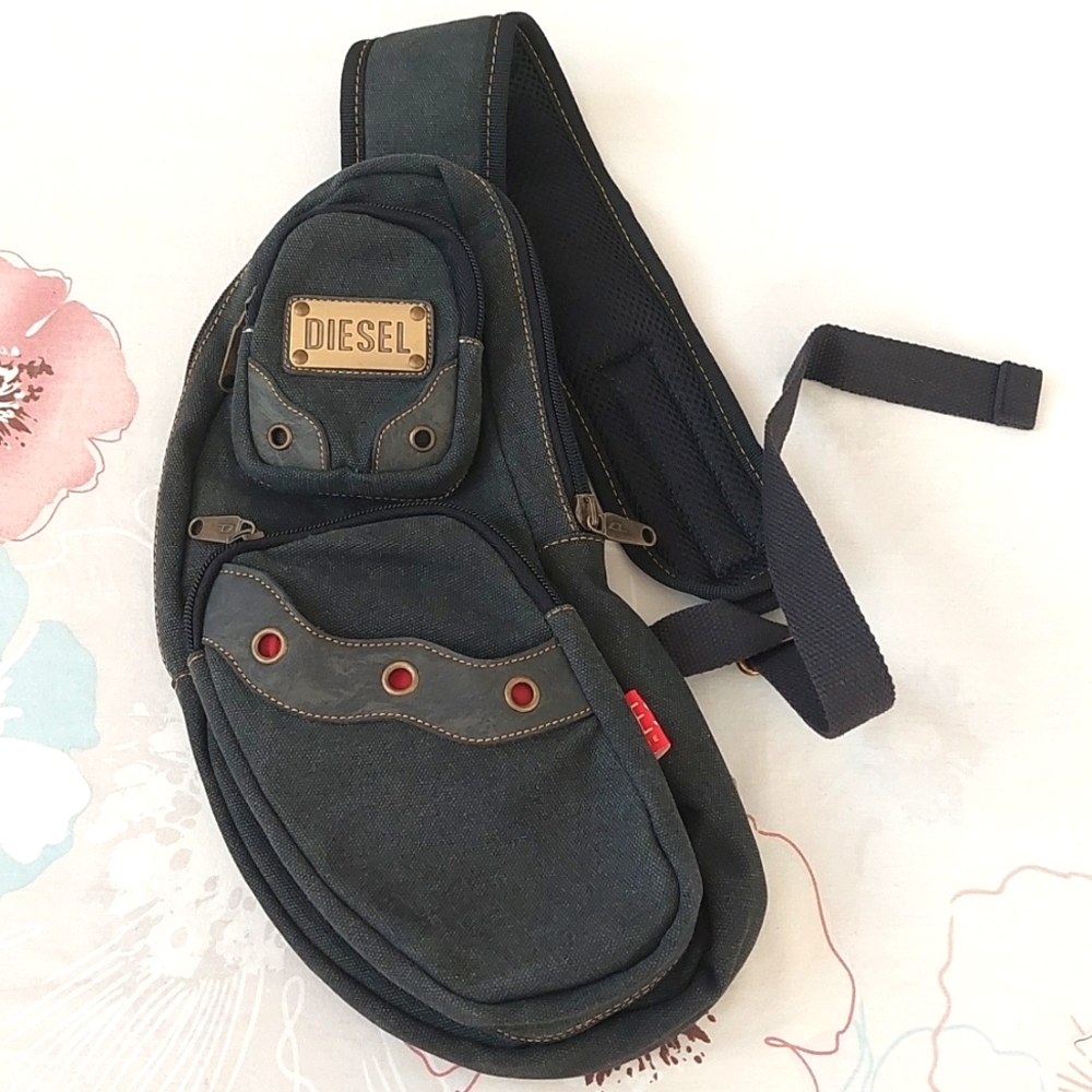 Vintage Diesel Spare Part Gorpcore Dark Grey Canvas Crossbody Bag